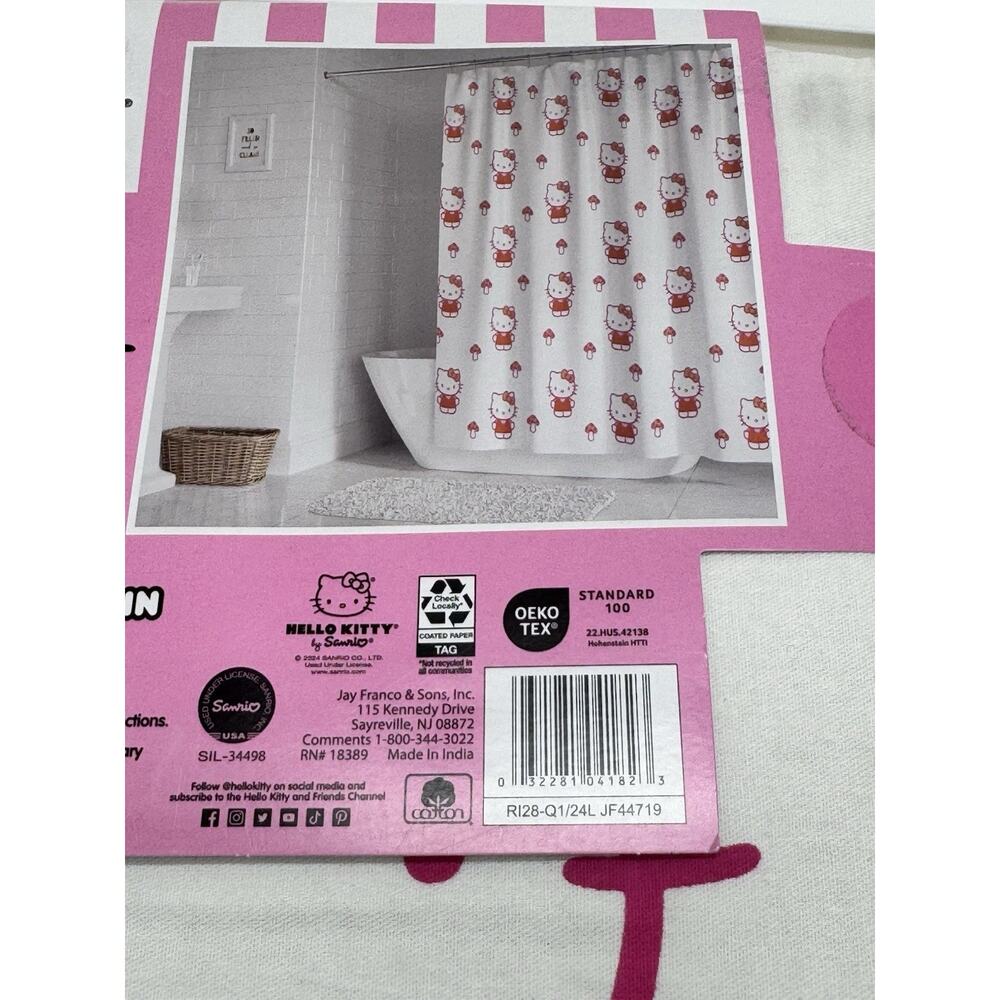 Hello Kitty By Sanrio Shower Kitten 72” X 72” NWT white Pink Kids Bathroom Teens - Picture 5 of 5